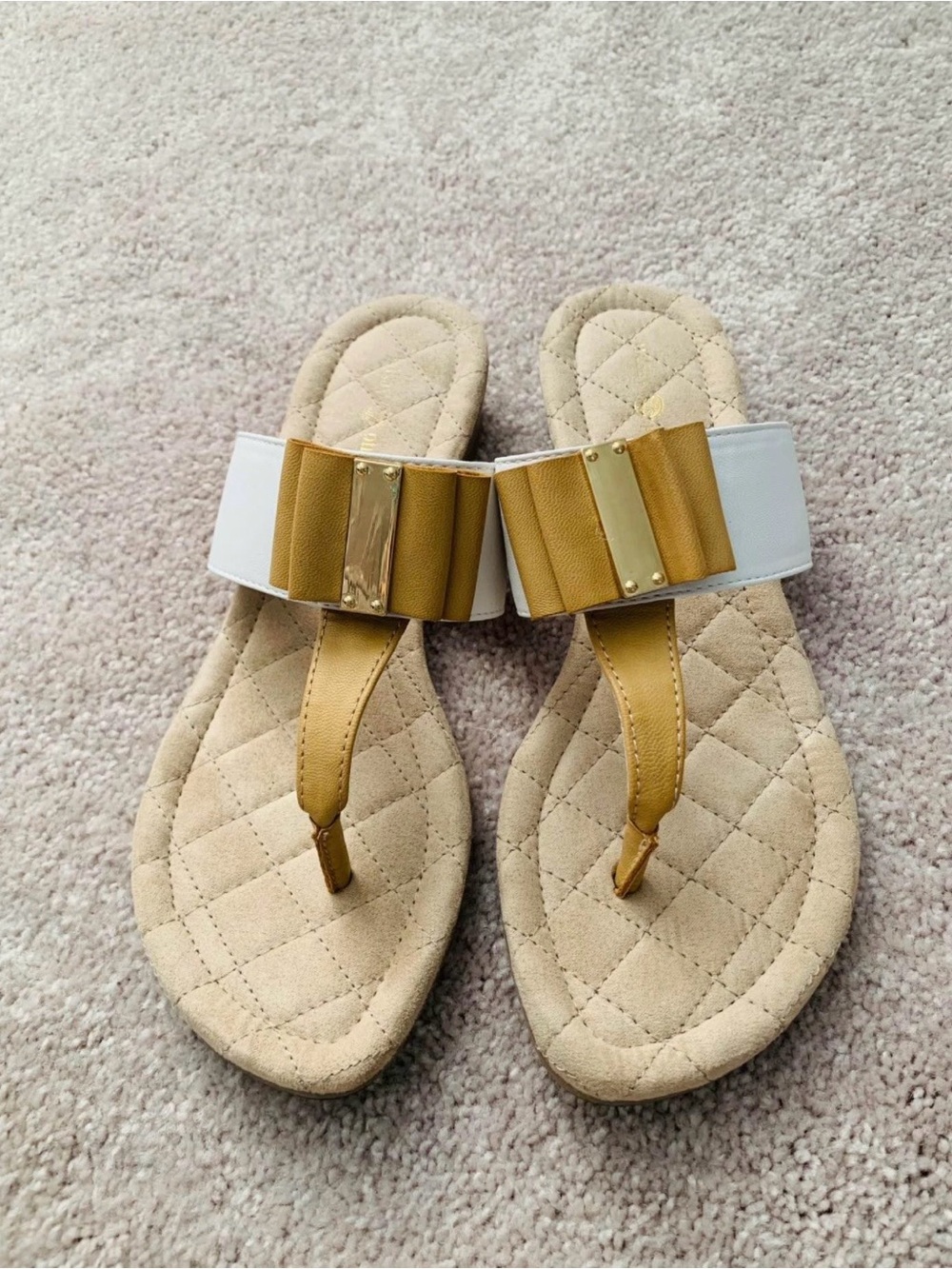 lindsay phillips White and Mustard Bow Thong Sandals